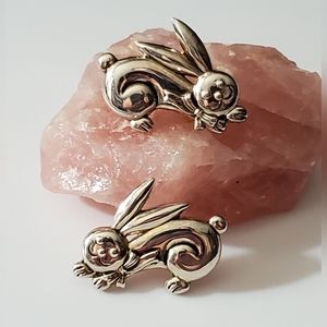 Vintage bunny rabbit earrings silver Easter sterling ? Pierced ears spring euc